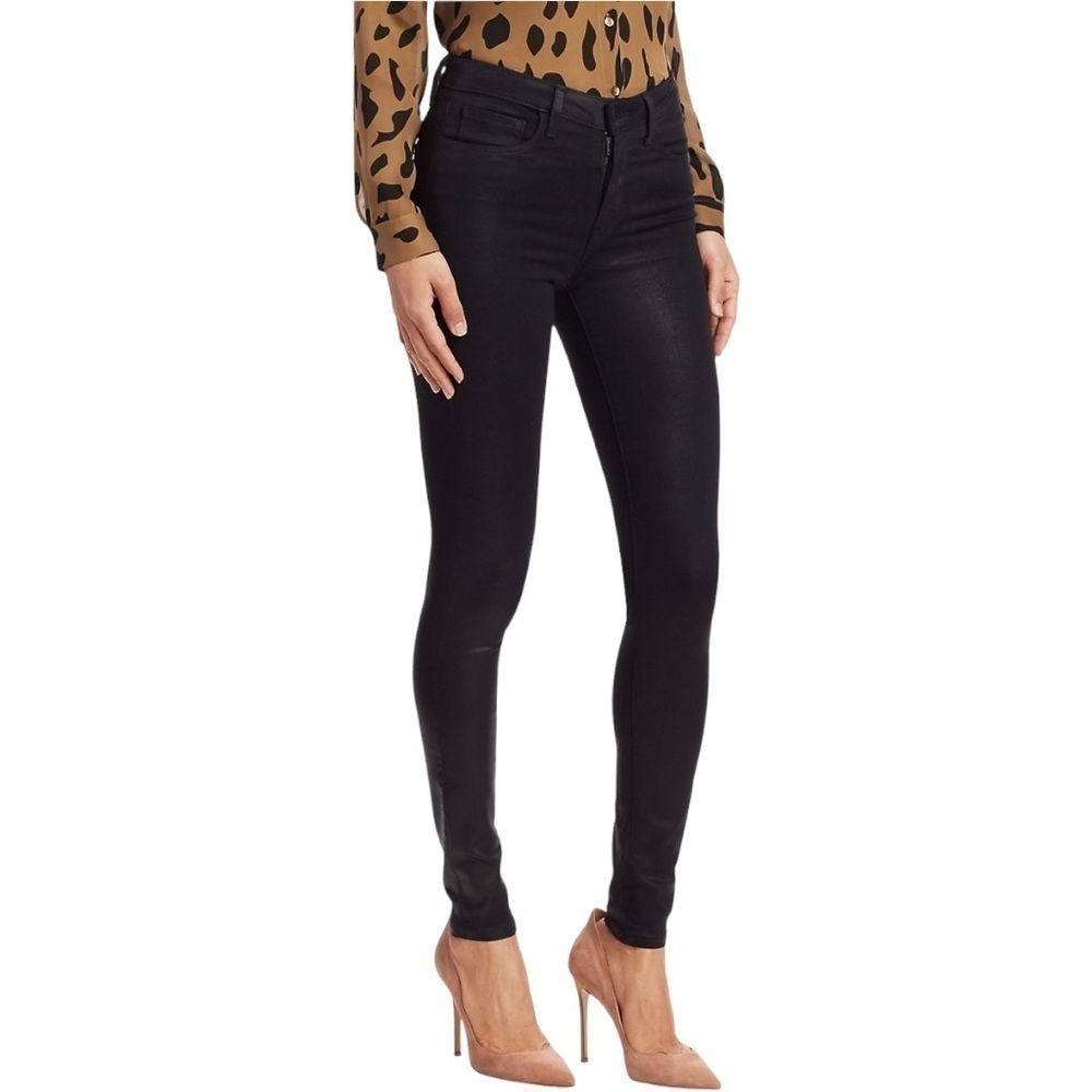 L'AGENCE Margot High-Rise Skinny Black Noir Coated Jeans - Picture 3 of 7